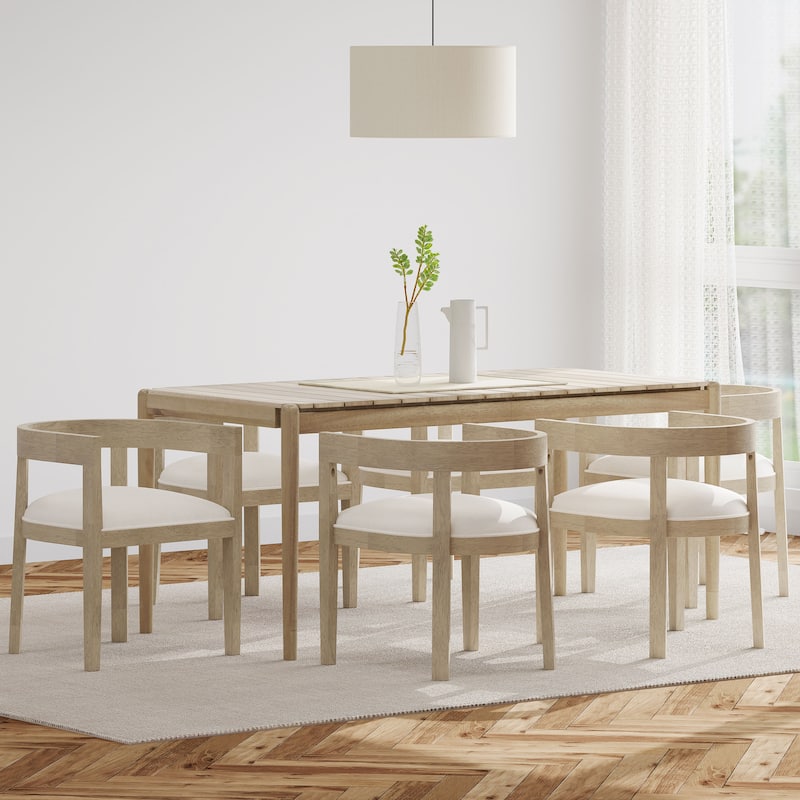 Farnam Acacia Wood 7 Piece Dining Set by Christopher Knight Home - Light Ash+ Beige