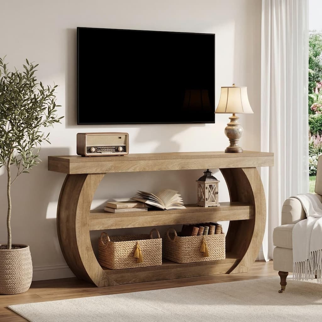 Farmhouse TV Stand, 63" Entertainment Center Console Table with Storage