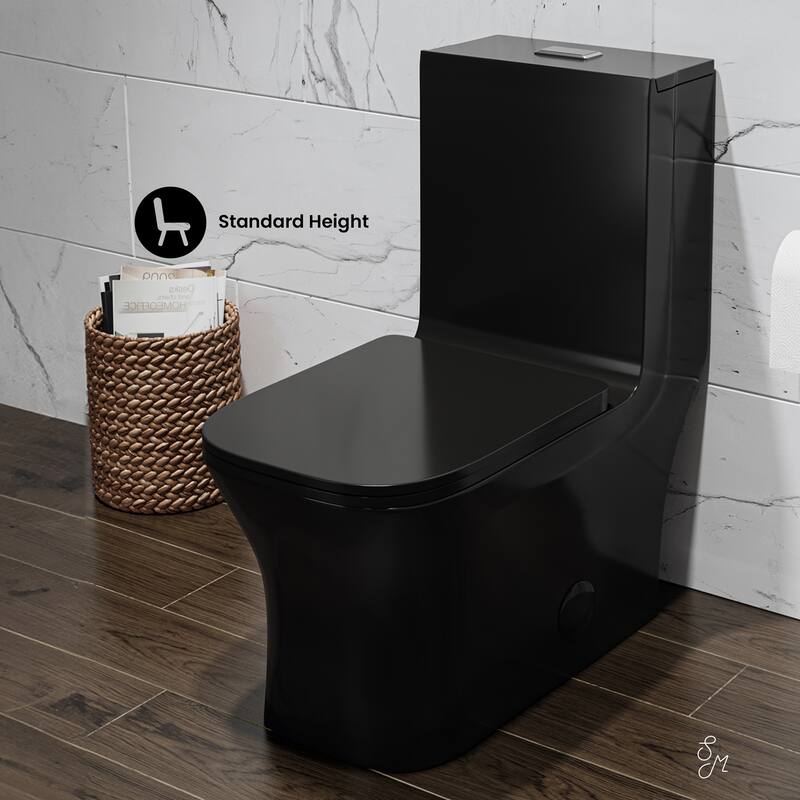 Concorde One Piece Square Toilet Dual Flush In Glossy Black 1.1/1.6 Gpf - 27.0" x 15.0" x 29.5"