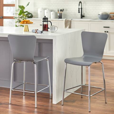 Simple Living Pisa 24-inch Modern Chrome/Bentwood Dining Stools (Set of 2)