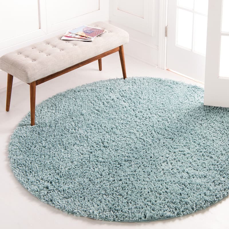 Shag Turhal Collection Area Rug - Aqua - 8' Round