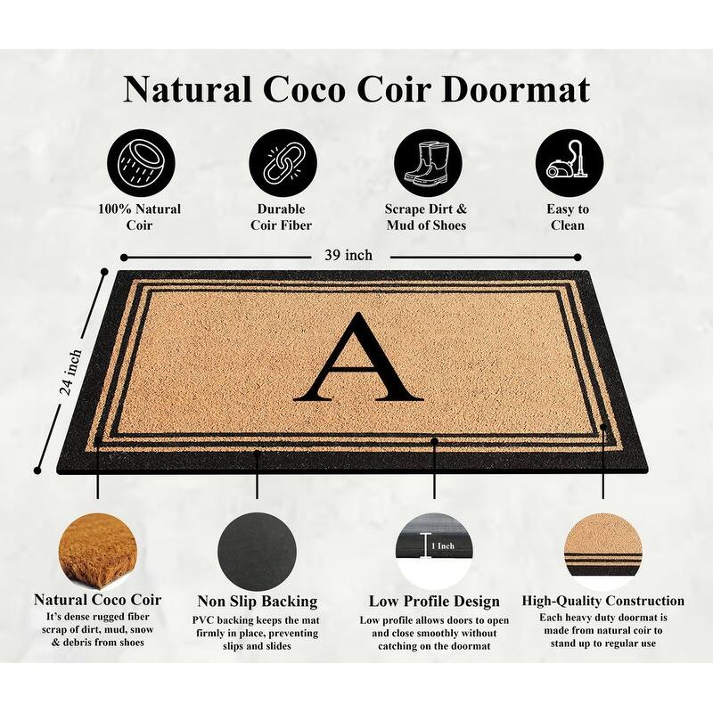 A1HC Natural Coir Doormat with Heavy Duty PVC Backing,0.75 Inch Pile Height, Perfect for Outdoor Use