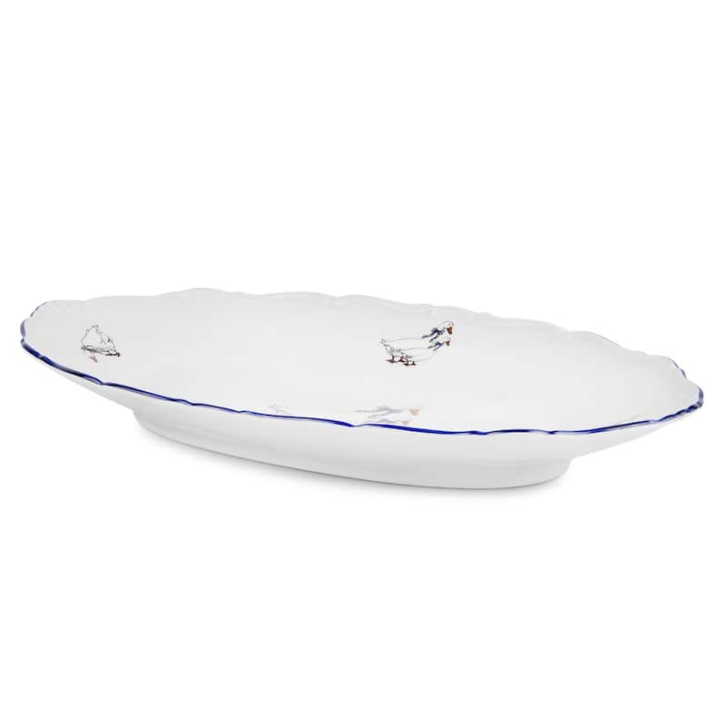 Goose Family 10" White Porcelain Serving Oval Dish - N/A