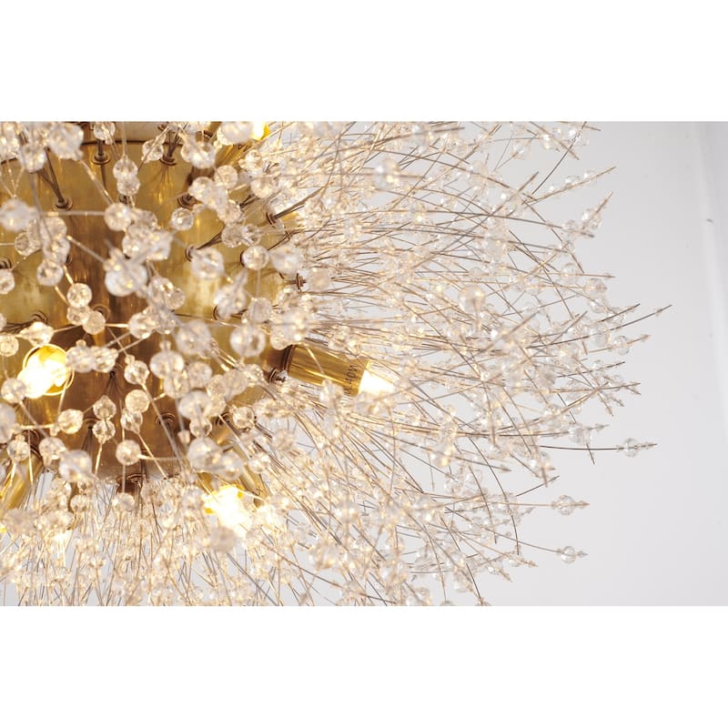 16-Light Brass Stainless Steel Chandelier With Clear Crystal Accents