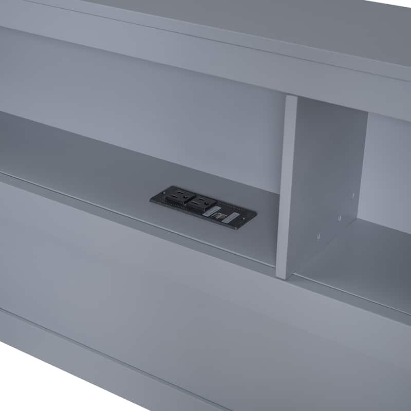 Full Size Wooden Daybed with 2 Storage Drawers, USB Charging Ports, Double-Layer Shelf, Sturdy Slatted Support