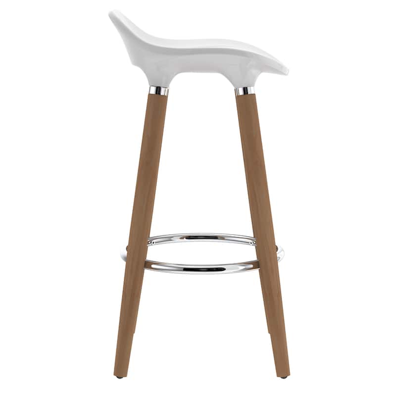 Mid-Century ABS and Solid Wood 26" Counter Stool, Set of 4 - White and Natural