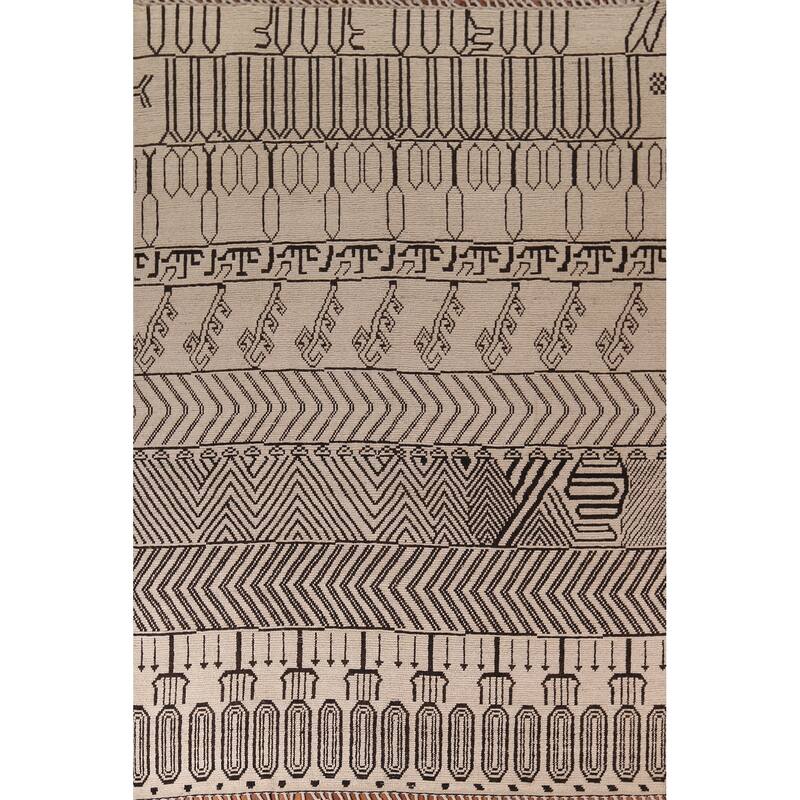 Moroccan Oriental Area Rug Hand-Knotted Contemporary Wool Carpet - 8'11"x 12'0"