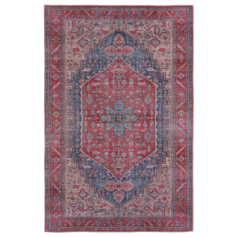 Fairbanks Machine Washable Medallion Red/ Blue Area Rug - 3' x 8' - Runner