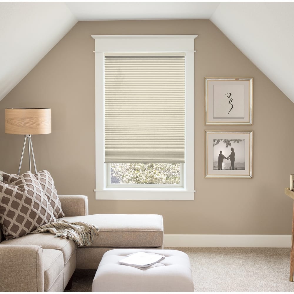 BlindsAvenue Custom 3/4" Pleat, Cordless Cellular Shades, Color Natural Taupe, Light Filtering Fabric