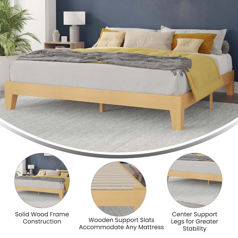 Wood Platform Bed with 14 Wooden Support Slats