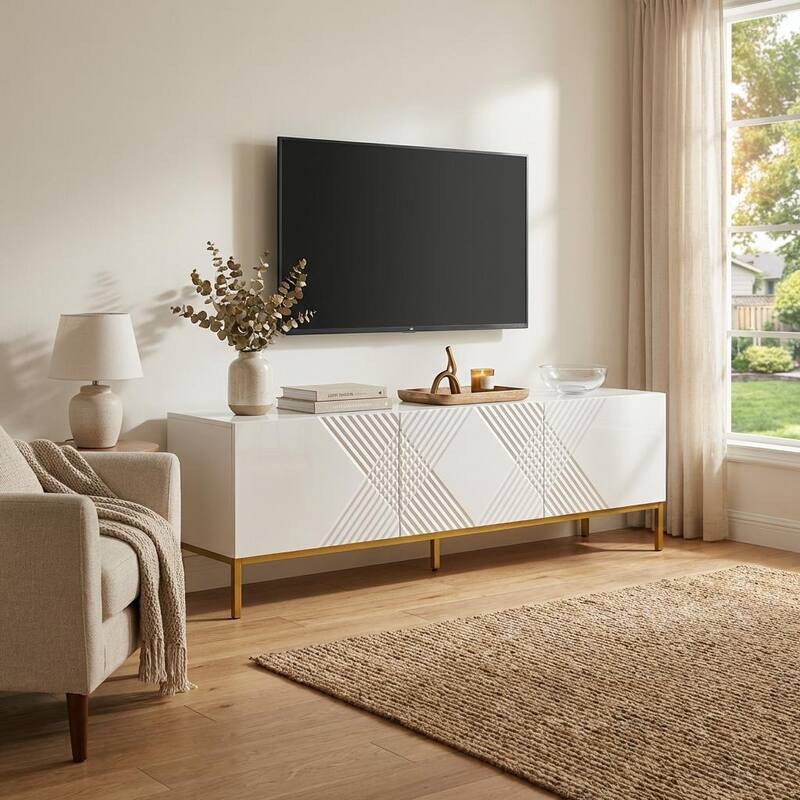 Meble Furniture Exito 01 TV Stand for up to 80" TVs - 74.8"W x 20.3"H x 14.5"D - High Gloss Modern Entertainment Center