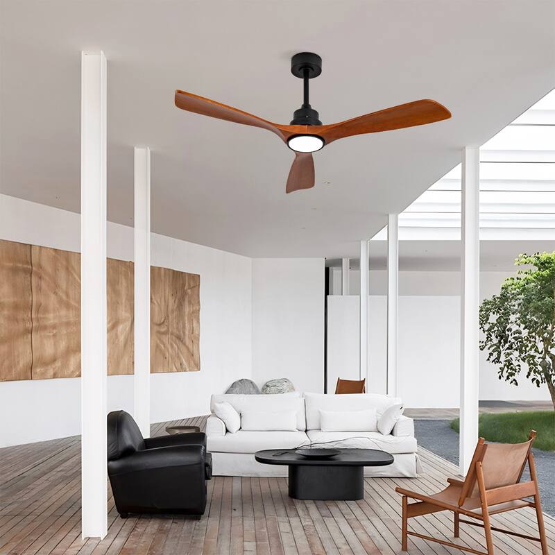 52 Inch Wood Ceiling Fans With Lights and Remote Control, Reversible DC Motor, Black Ceiling Fan For Living Room, Bedroom