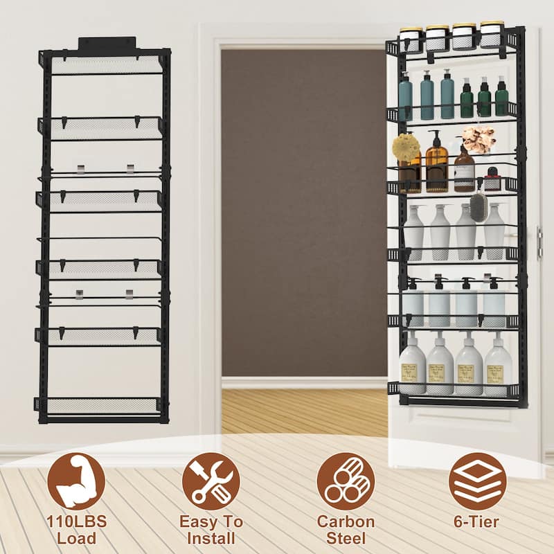 6-Tier Over Door Storage Organizer Heavy Duty Carbon Steel Mesh Pantry Rack Adjustable - 50.19 × 17.12 × 6.1 in)