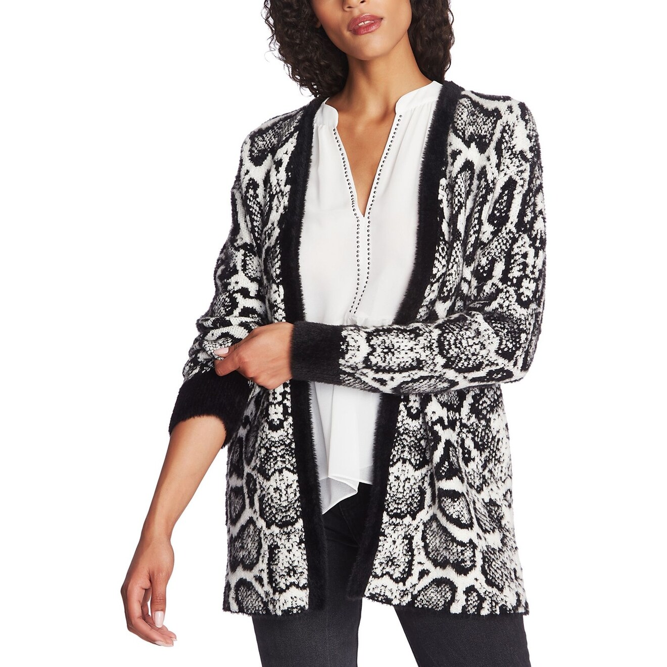 womens black eyelash cardigan