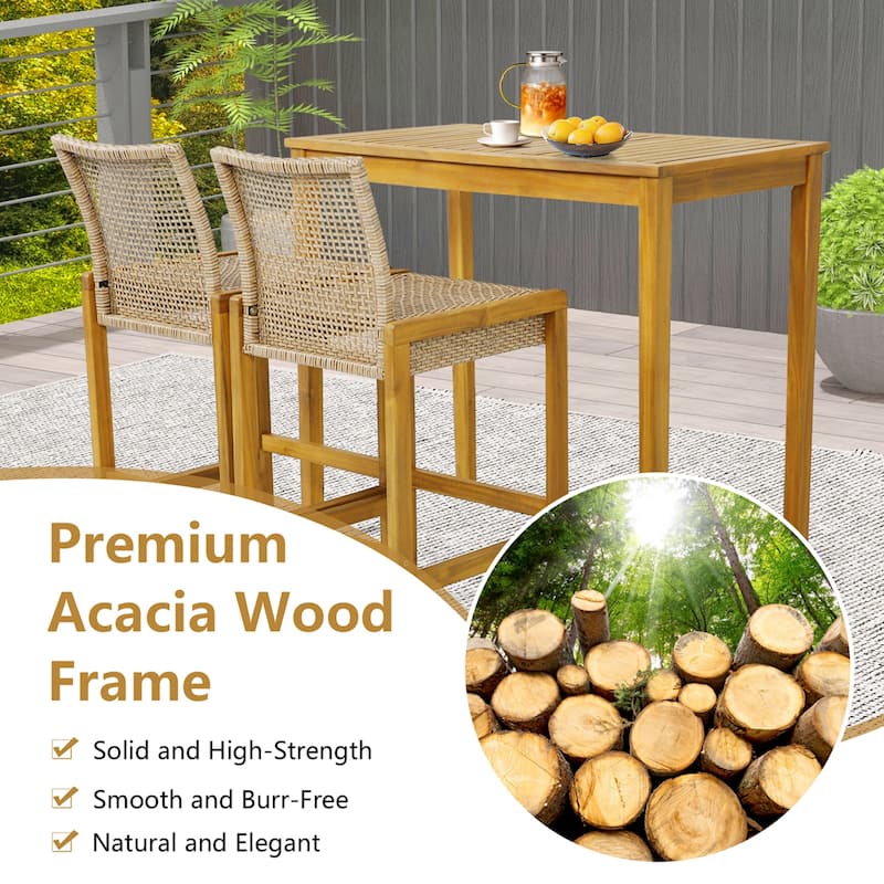 Set of 2/4 Patio Wood Barstools Rattan Bar Height Chairs w/ Backrest