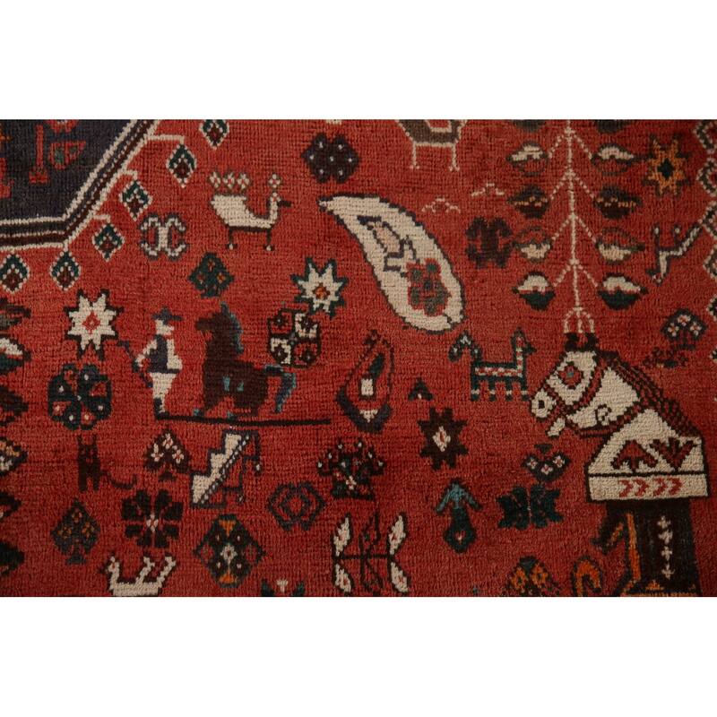 Vegetable Dye Handmade Shiraz Persian Vintage Rug Orange Wool Carpet - 6'2"x 9'4"