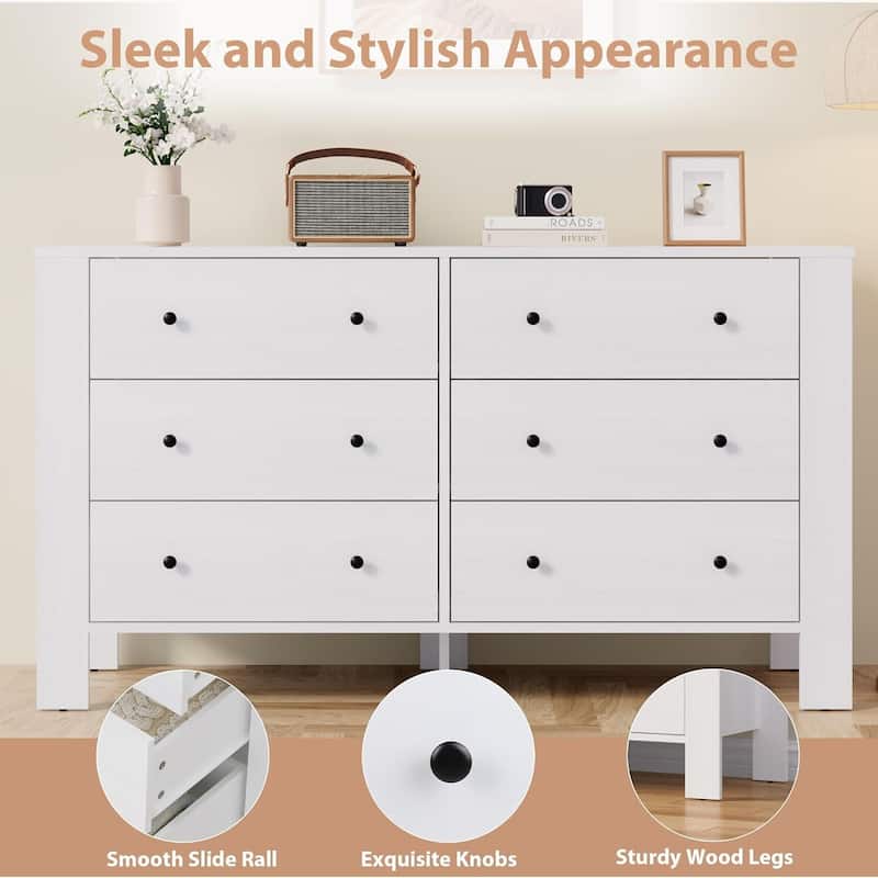 Modern Wooden Double 6 Drawer Dresser for Bedroom
