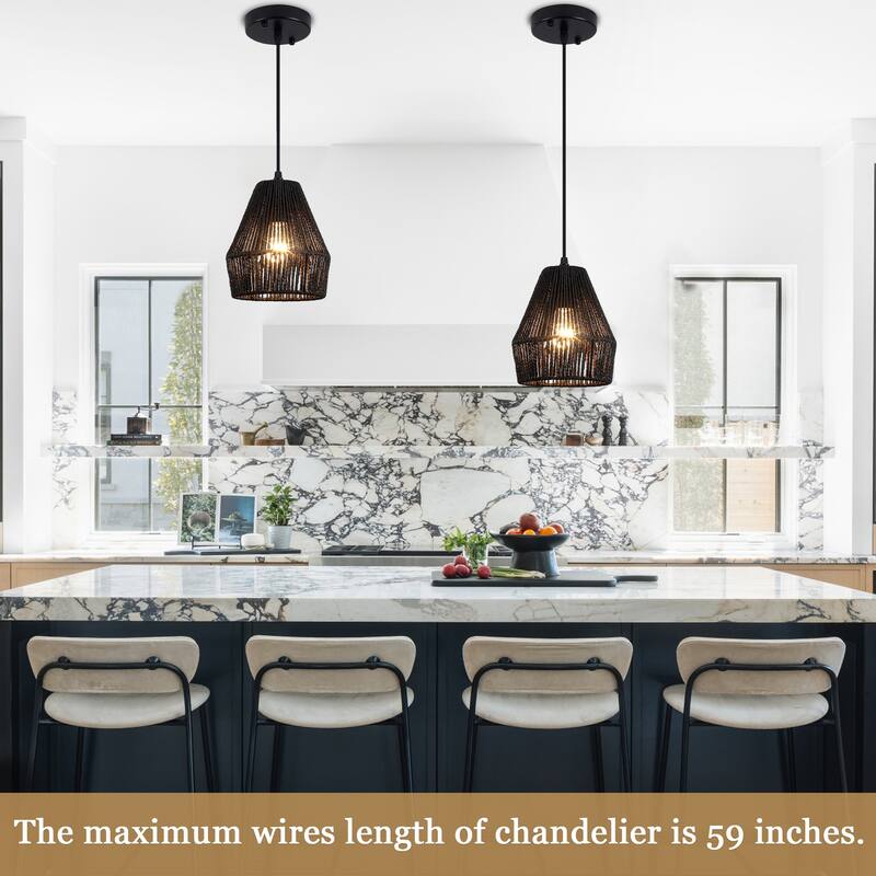 Boho Coastal 1-Light Hand-Woven Rattan Pendant Light for Kitchen Island Hallway (Set Of 2) - 7.28 in