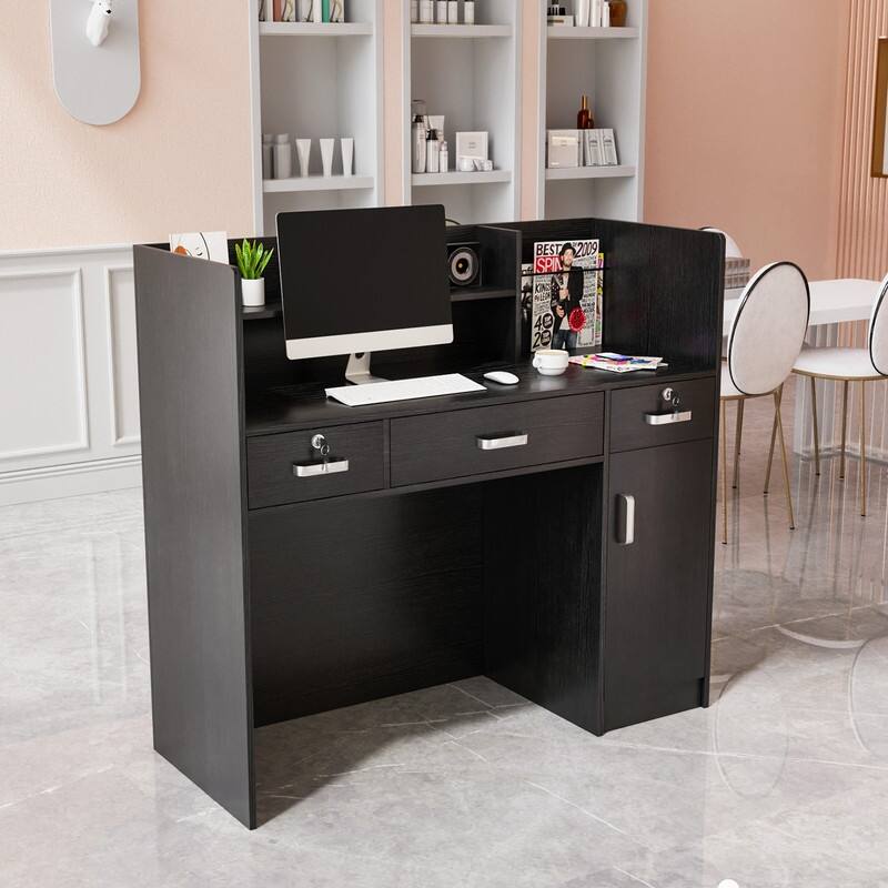 Modern Reception Desk Front Desk Counter with Lockable Drawers and Moveable Shelves