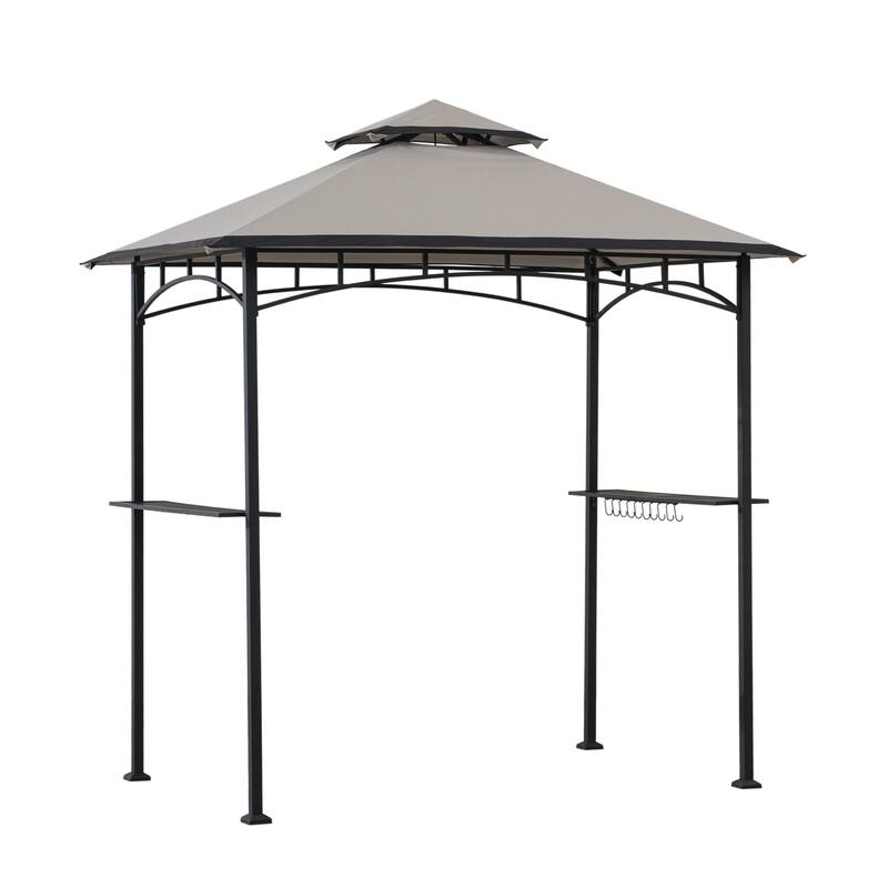 Sunjoy 5 Ft. x 8 Ft. Black Steel 2-Tier Grill Gazebo with Gray and Black Canopy