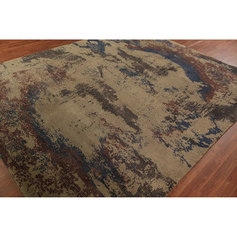 Handmande Abstract Indian Area Rug Handmade Wool Carpet - 7'10"x 9'10"