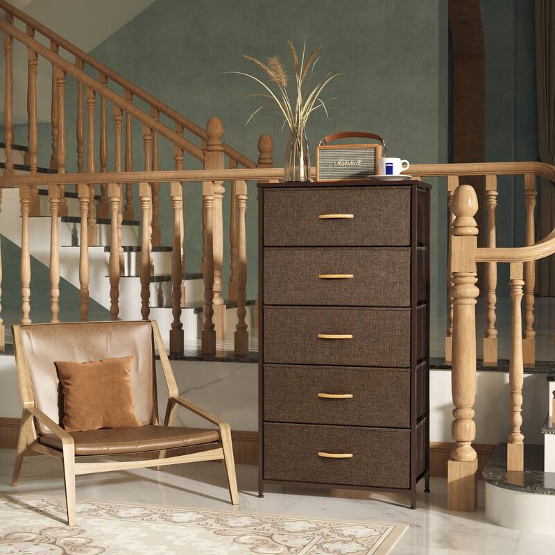 Pellebant Fabric Vertical Dresser Storage Chest Tower with 5 Drawers
