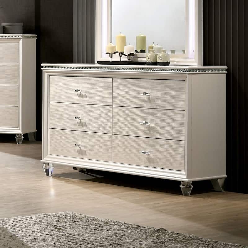 Allenby Contemporary Pearl White 55-inch Wide 6-Drawer Wood Dresser by Silver Orchid - Pearl White