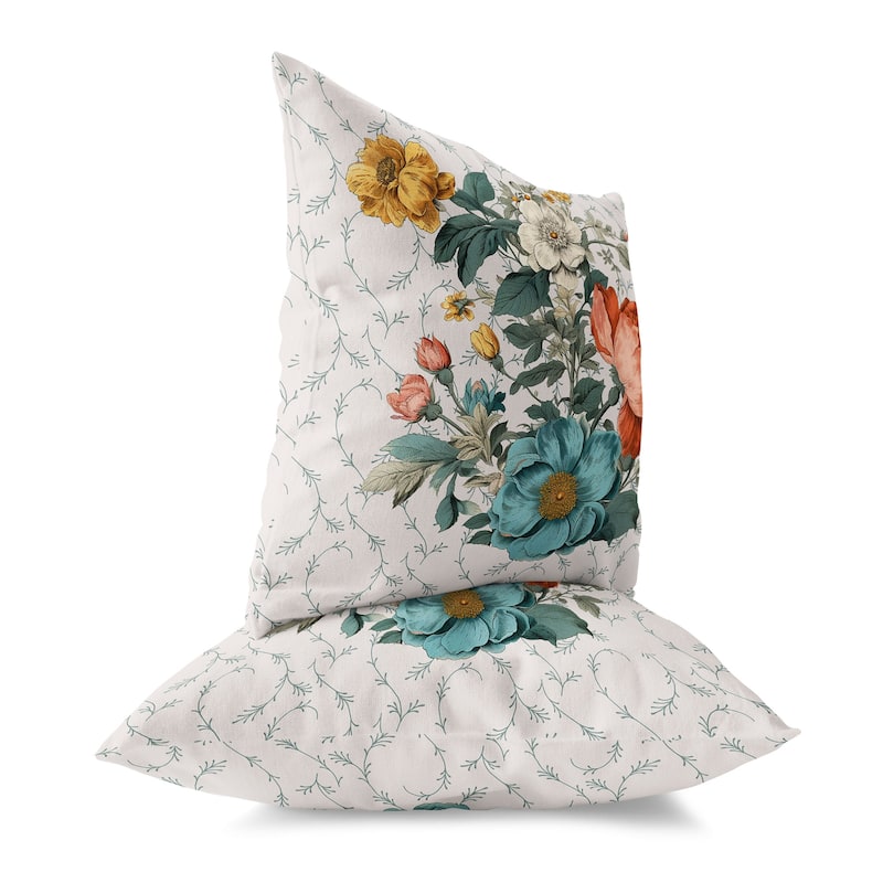 Teal And Orange Flower and Knop Indoor/Outdoor Throw Pillow Zipper