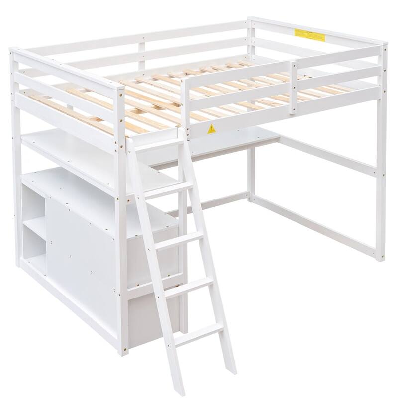 Merax Wood Loft Bed with Desk, Shelves and Drawers