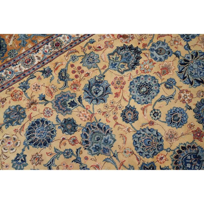 Hand Knotted Oriental 100% Kork Wool Carpet Traditional All-Over Peach Kashan Area Rug - 12' 0'' X 8' 7''