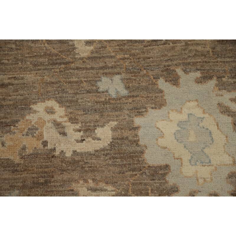 Hand Knotted Oriental 100% Wool Carpet Transitional All-Over Brown Oushak Area Rug - 9' 7'' X 8' 1''