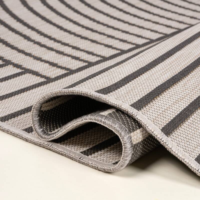 JONATHAN Y Reversible Zana Mid-Century Modern Curve Stripe Machine-Washable Dark Gray/Cream Indoor/Outdoor Area Rug