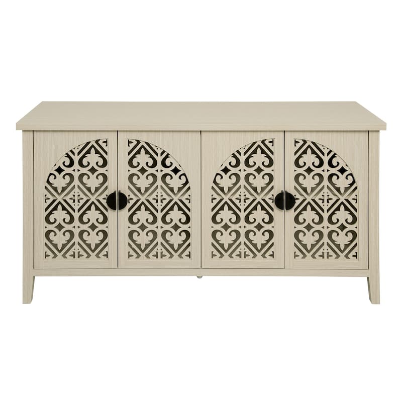 Symmetrical Carved Buffet, Storage Cabinet with Adjustable Shelves, Hollowed-out Accent Cabinet with Wood Feet