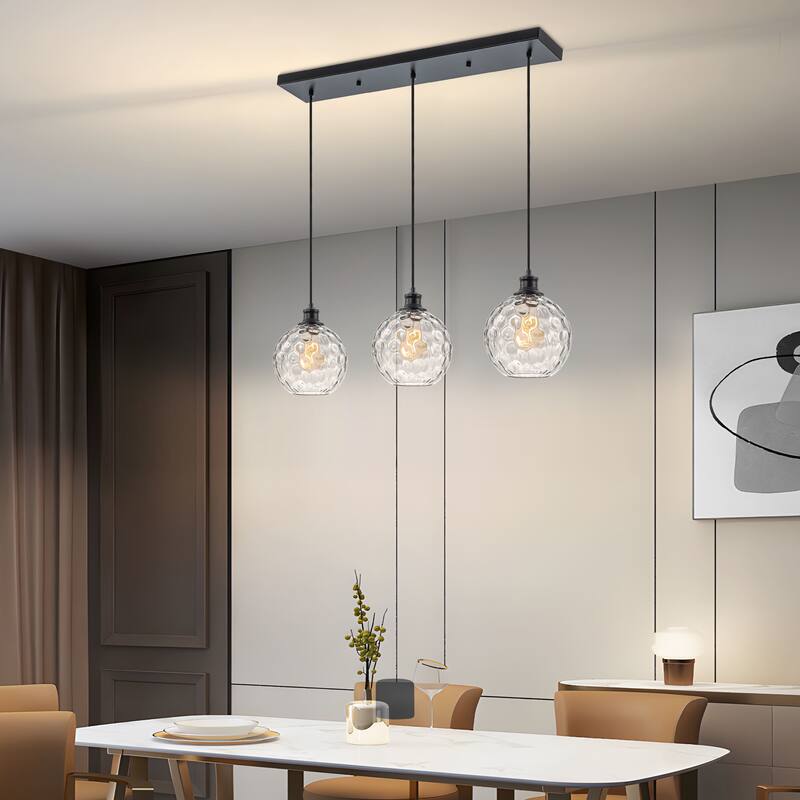Starsky 3/5 Light Modern Linear Chandelier Cluster Kitchen Island Light with Glass Globe Shade