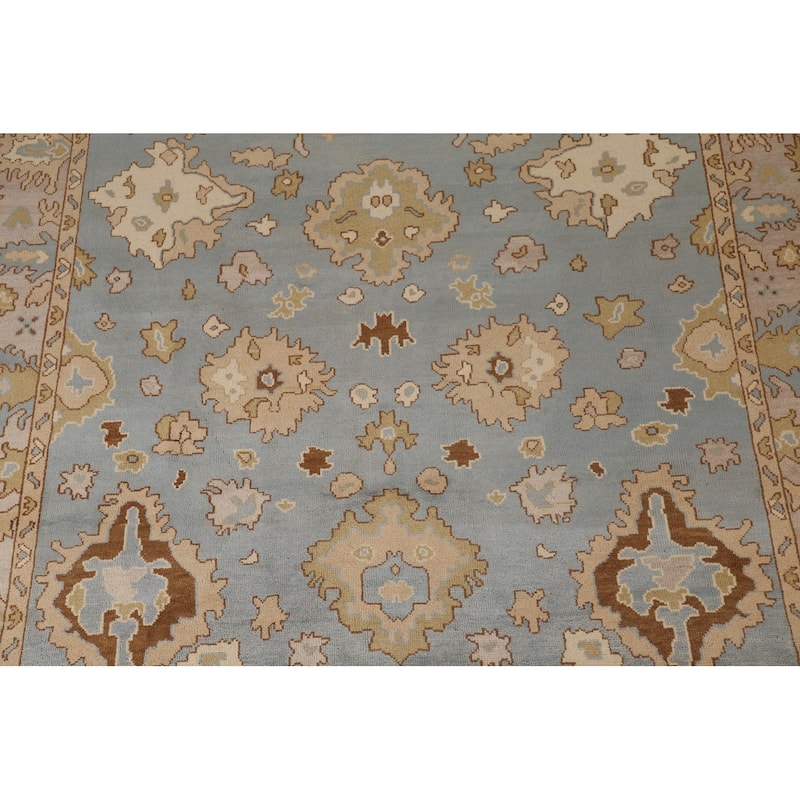 Blue Floral Oushak Oriental Area Rug Handmade Wool Carpet - 9'2"x 12'0"