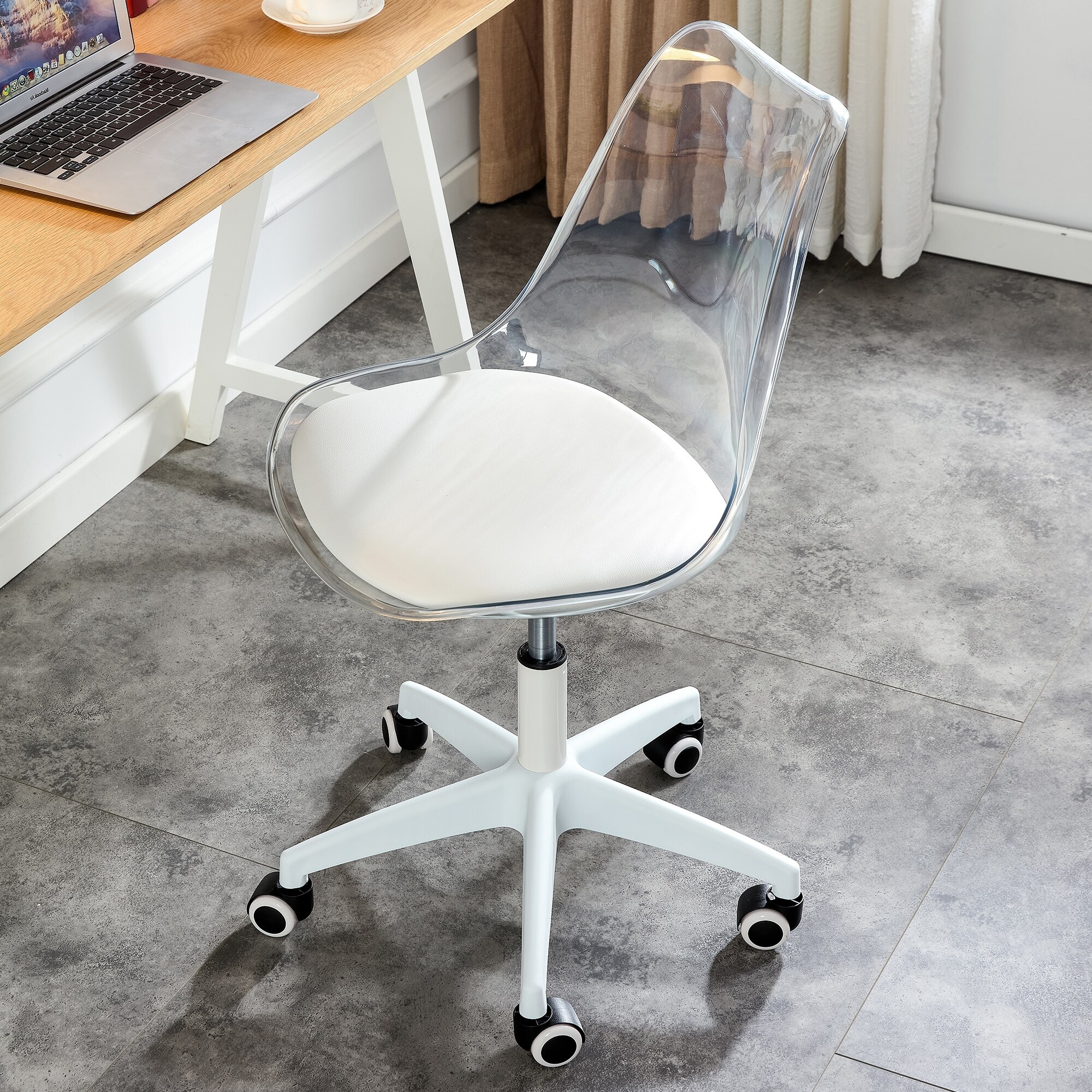 Acrylic Clear Desk Chair with Wheels Adjustable Height Home Office Armless Ghost Swivel Chair Vanity Rolling Chair for Girls On Sale Bed Bath Beyond 40359351