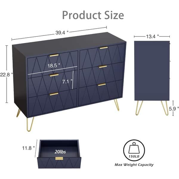dimension image slide 10 of 12, 6 Drawer Dresser Drawer Chest Storage Cabinet Organizer