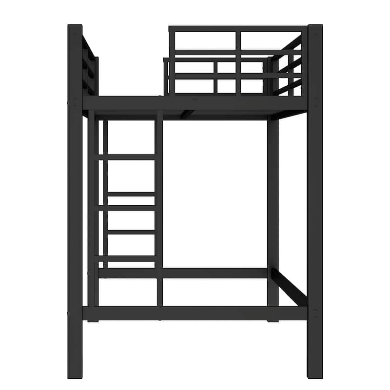 Roomfitters Metal Loft Bed with Dual Ladders, High Sleeper Frame with Under Bed Storage Space, Black