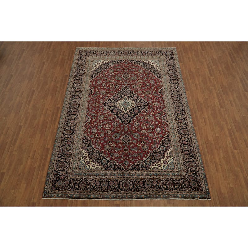 Hand Knotted Oriental 100% Wool Carpet Traditional Floral Red Kashan Area Rug - 13' 3'' X 9' 0''