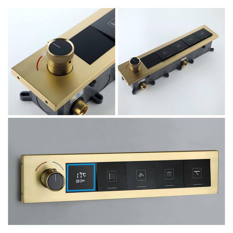 Modland Square Digital Rain and Waterfall Shower System with High-pressure Handheld Showerhead & 4 Massage Jets