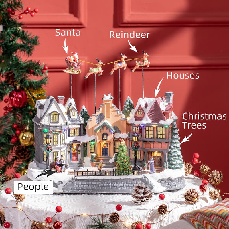 HOMCOM Christmas Village, Santa and Deer Skating Pond Animated Winter Wonderland Set with Multicolored LED Light