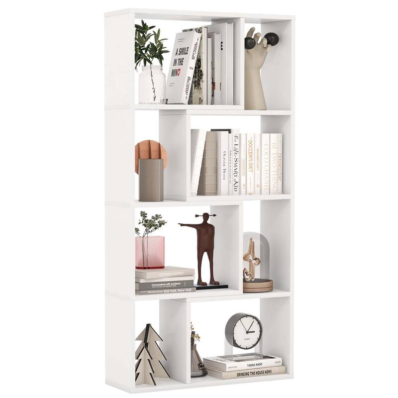 48" 4-Tier Modern Storage Organizer 8-Cube Geometric Bookshelf - White