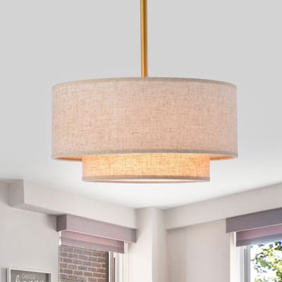 Alena Matte Gold 3-Light Two-Tier Fabric Drum Shade Chandelier