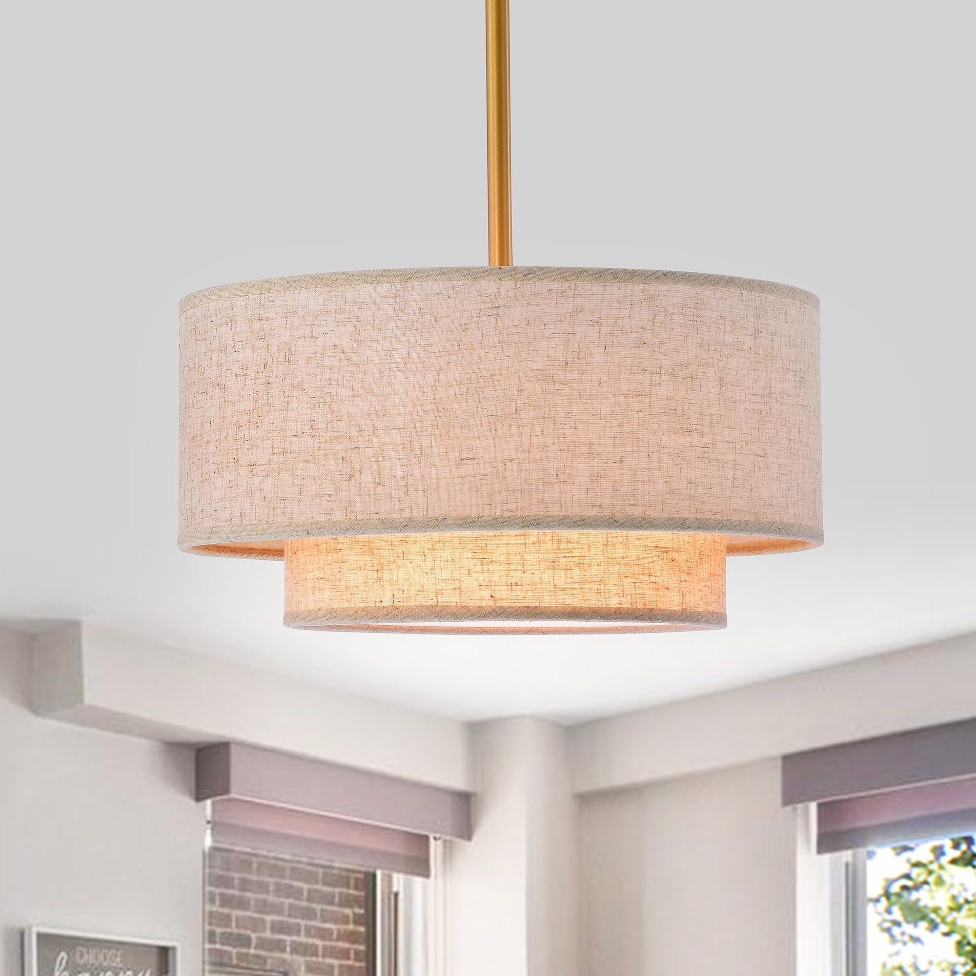 Warehouse of Tiffany Alena Matte Gold 3-Light Two-Tier Fabric Drum Shade Chandelier