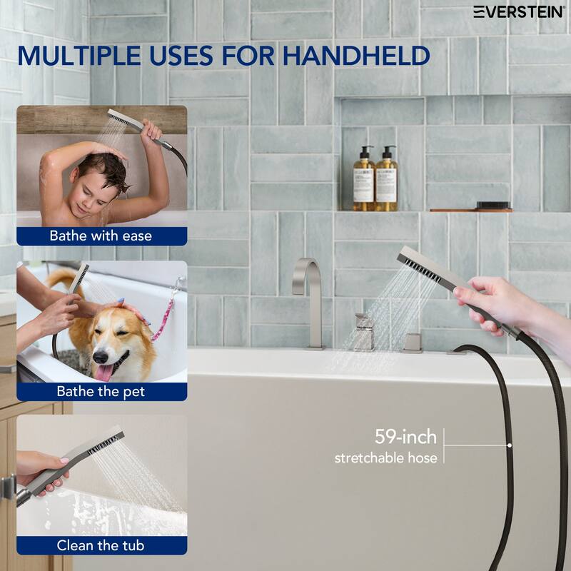 Modern Deck Mounted Bathtub Faucet Set with Diverter And Handheld Sprayer