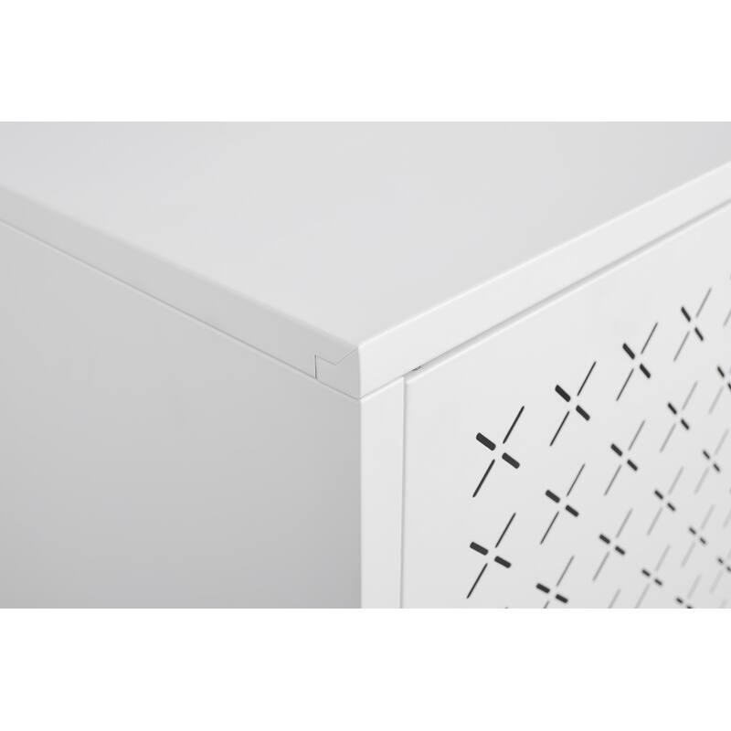 Grid Double Door Shoe Cabinet with Adjustable Shelves and Moisture-Proof Base