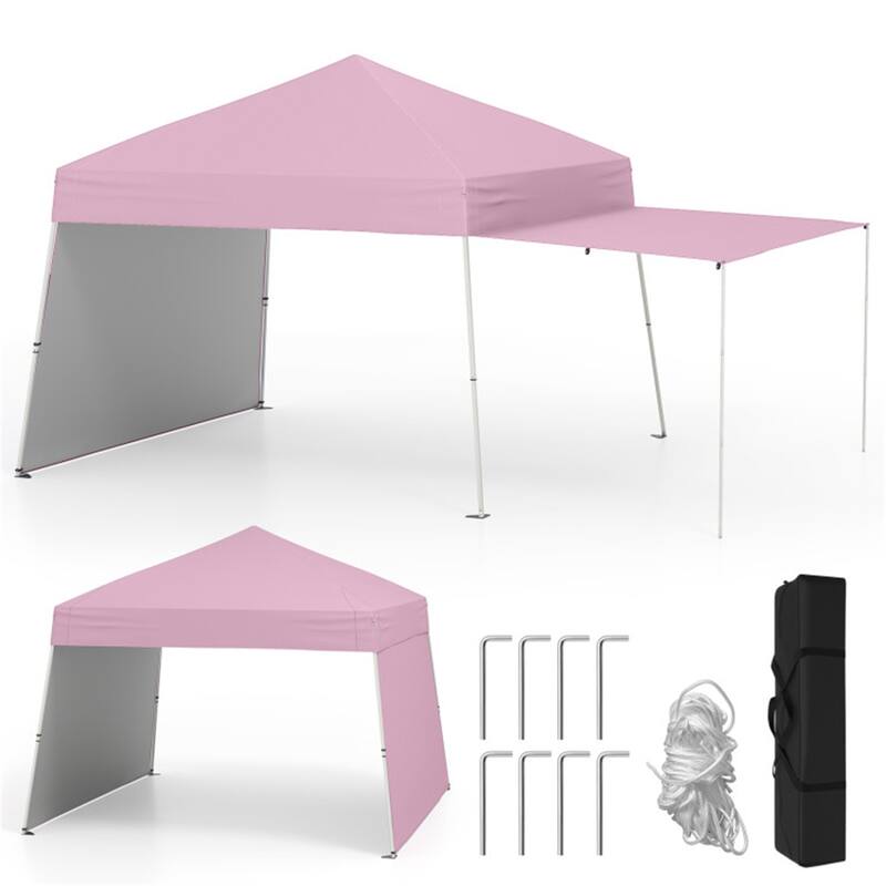 10x9.2 ft Pop-Up Canopy Tent with Awning and Sidewalls Stable Metal Frame for Outdoor Use - 14 x 9.2 x 8.3/8.7 ft (L x W x H) - Pink
