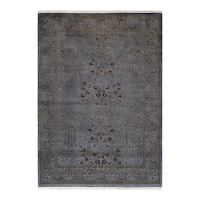 Overton Hand Knotted Wool Vintage Inspired Modern Contemporary Overdyed Gray Area Rug - 4' 3" x 5' 10"