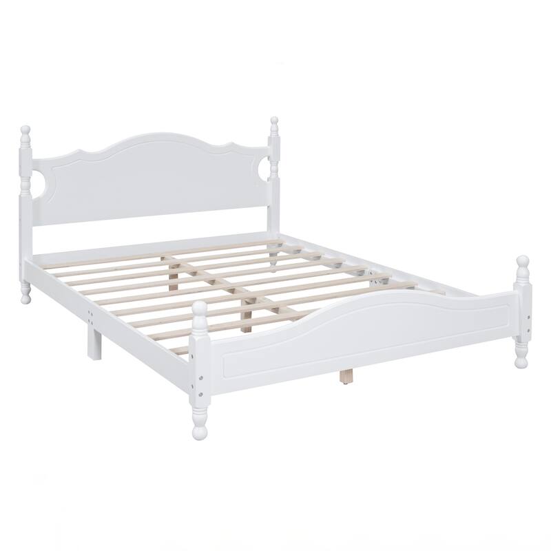 Queen Size Wood Platform Bed Frame,Retro Style Platform Bed with Wooden Slat Support