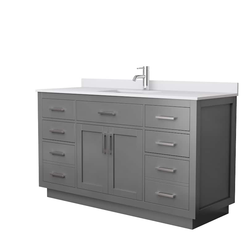 Beckett TK 60-inch Single Vanity, Cultured Marble Top - Dark Gray, Nickel Trim, White Cultured Marble Top